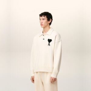 아미 하트 로고 울 블렌드 폴로 니트 25FW RA1288 - 이미지 3