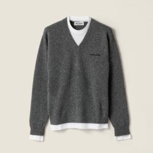 미우미우 울 배색 브이넥 니트 25FW TBHC793