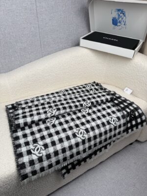 샤넬 로고 체크 울 머플러 VI3682 - 이미지 4