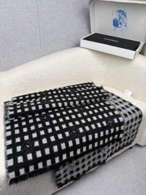 샤넬 로고 체크 울 머플러 VI3682-2 - 이미지 4
