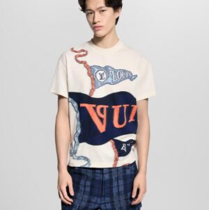 루이비* Intarsia 그래픽 반팔 티셔츠 26SS RA3821 - 이미지 3
