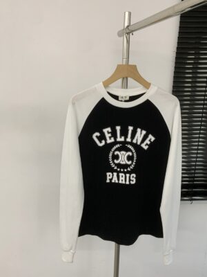 셀린* 여성 로고 배색 롱슬리브 티셔츠 26SS Ceo213 - 이미지 4