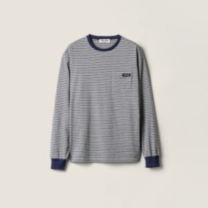 미우미우 스트라이프 배색 라운드넥 긴팔 티셔츠 Ceo279