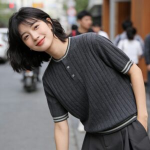 브루넬로 쿠치넬리 립 니트 헨리넥 반팔 티셔츠 YP2040-2 - 이미지 11