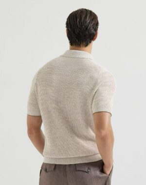 브루넬로 쿠치넬리 린넨 코튼 니트 폴로 셔츠 RA4335 - 이미지 4