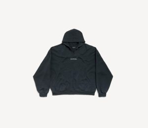 발렌시아* 자수 로고 오픈넥 후드 티셔츠 YP3184
