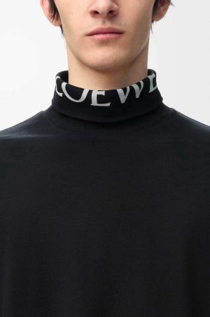 로에* 넥 로고 블랙 하이넥 긴팔 티셔츠 RA5205 - 이미지 3