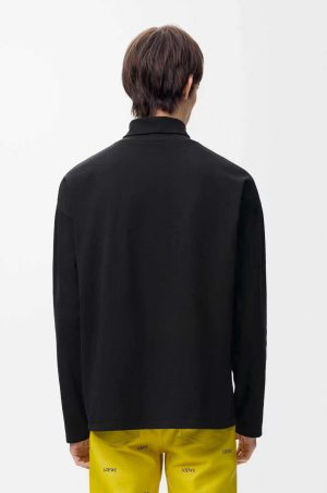 로에* 넥 로고 블랙 하이넥 긴팔 티셔츠 RA5205 - 이미지 4