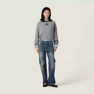 Alternative view of 미우미* 여성 배색 라운드넥 로고 긴팔 티셔츠 MJLA31 S000 1841