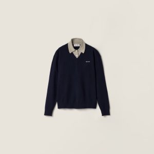 미우미* 여성 배색 칼라 브이넥 니트 폴로 셔츠 MJL019 S000 18RW