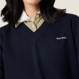 미우미* 여성 배색 칼라 브이넥 니트 폴로 셔츠 MJL019 S000 18RW - 이미지 4