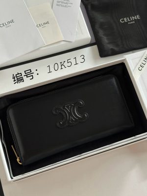 셀린* 트리옹프 블랙 가죽 지퍼 장지갑 10K513 - 이미지 3
