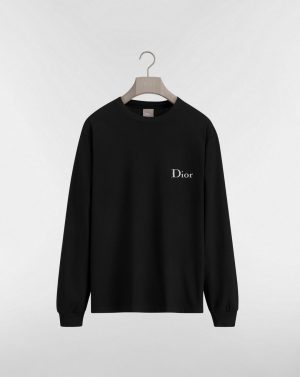 디* 로고 자수 코튼 라운드넥 긴팔 티셔츠 D472