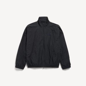발렌시아* 체크 로고 자수 하이넥 집업 재킷 66ST612