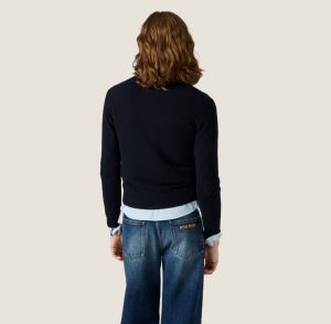 미우미* 체크 칼라 로고 자수 코튼 가디건 66ST8801 - 이미지 3