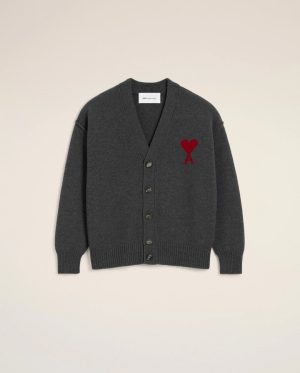 아* 빅 하트 로고 울 혼방 브이넥 가디건 1686365